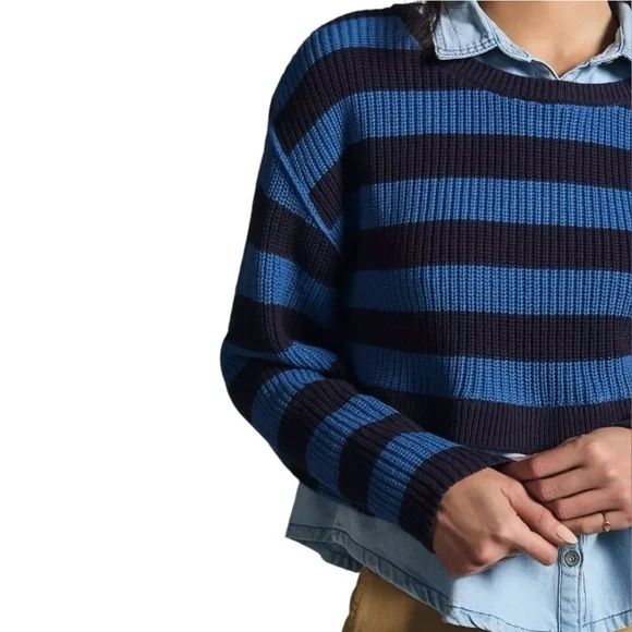 Pilcro Anthropologie Collared Layered Sweater. Size M. Denim and Navy. - Picture 2 of 5